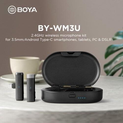 BOYA BY-WM3U Microphone 2.4G Wireless Lavalier Lapel Condensador Microfone Mic Replacement for Type-C Smartphone DSLR Camcorders