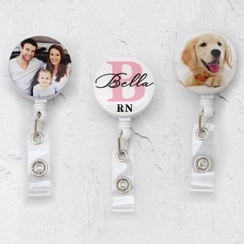 Custom Photo ID Badge Holder Retractable Nurse Badge Reel Clip Nurse ID Card Badge Holder RN Lanyard KeyRing Office Supplies