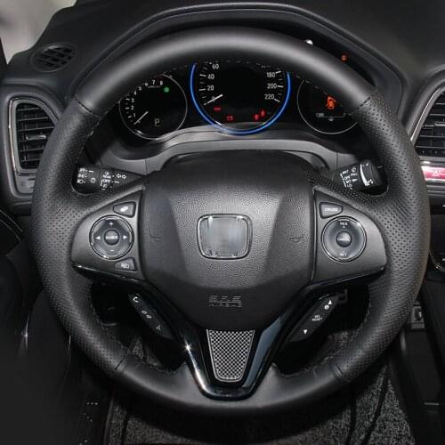 BANNIS Black Artificial Leather DIY Hand-stitched Steering Wheel Cover for Honda New Fit City Jazz 2014 2015