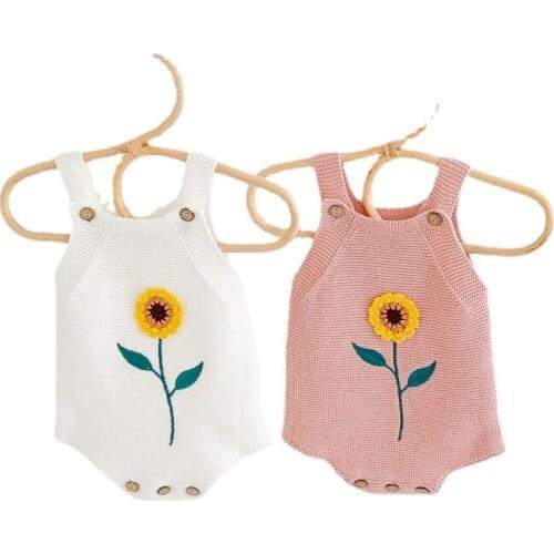 Baby Knitted Rompers Sunflower Sleeveless Jumpsuit Newborn Boys Girls Knitted Romper One-piece Outfits Baby Clothes 0-24 Month