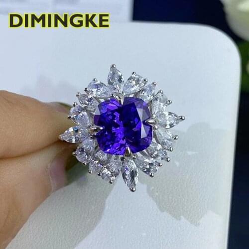 DIMINGKE Natural Amethyst Flower Ring S925 Sterling Silver 18K Gold Fine Jewelry for Party Womens Gifts