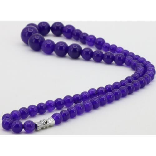 Purple Crystal Chalcedony 6-14mm Round Bead Stone Necklace Chain Earrings Sets Women Girl Gift Banquet Mix Fashion Jewelry 18"