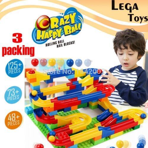 DIY Construction Marble Race Run Maze Balls Track Building Blocks 123+/72+/48+PCS building bricks Educational toys for children
