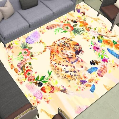 Colorful Leopard Area Rugs Large Home Kitchen Living Room Bedroom Bathroom Carpet Decor Print Feather Flowers Painting Floor Mat