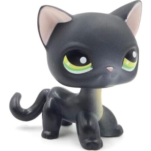 Lps cat pet shop toys black cat #336 Green Eyes Pink Ear Short Hair Black Kitty Figure Kitten Child gift