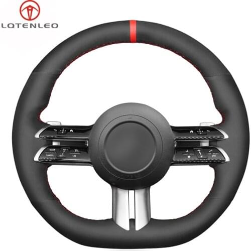 LQTENLEO Black Suede Hand Sew Car Steering Wheel Cover For Mercedes Benz C-Class W206 2021 E-Class W213 2021 S-Class W223 2021