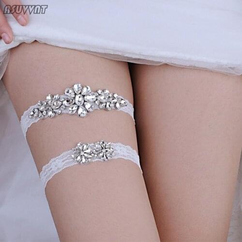 Fashion Wedding Garter Lace Leg Ring White Sexy Garters Flower Rhinestone Bridal Thigh Ring Gift For Girl Women Bride Dress Up