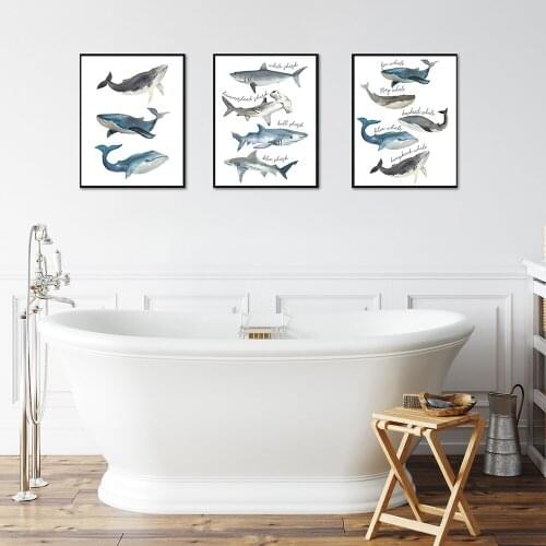 Cartoon Animals In The Sea Wall Art Canvas Painting Nordic Posters and Prints Wall Pictures for Living Kids Bedroom Decoration