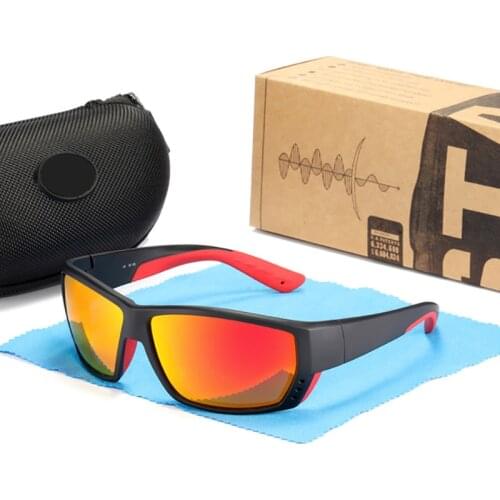 TUNA ALLEY Brand Polarized Sunglasses for Men TR90 Square Frame Reflective Coating Mirror Red lens UV400 protection Oculos