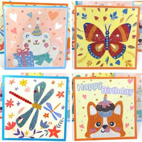 5D DIY Cardboard Diamond Painting by Number Kits for Kids Cartoon Animal Crystal Rhinestone Pictures Arts