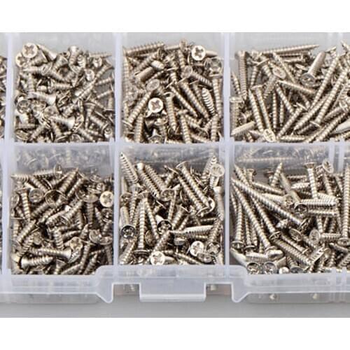 KA Cross Head Countersunk Head Self Tapping Nail Set Carbon Steel Nickel Plated Flat Head Self Tapping Screw Set M2 800pcs