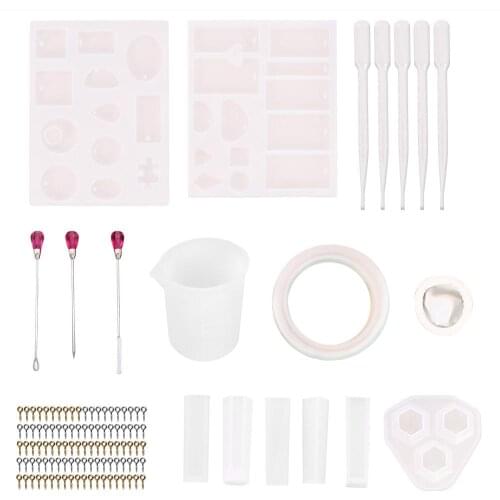 128Pcs Pendant Casting Tools Set Silicone Molds Measuring Cups Screw Eye Pins Finger Sleeve Earring Necklace Jewelry Making