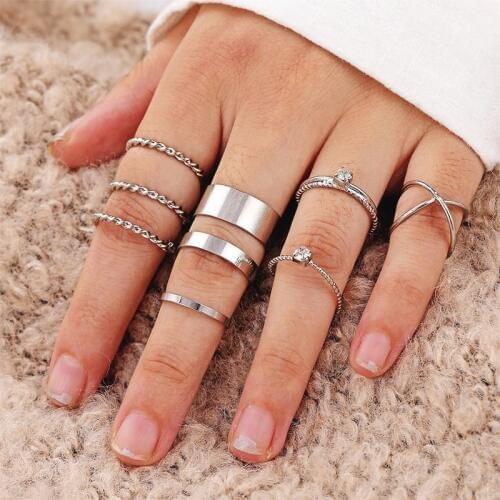 KISSWIFE 9 Pcs/Set Fashion Gold Silver Color Rings Set for Women 2019 Mix Boho Vintage Round Knuckle Ring Female Jewelry Gifts