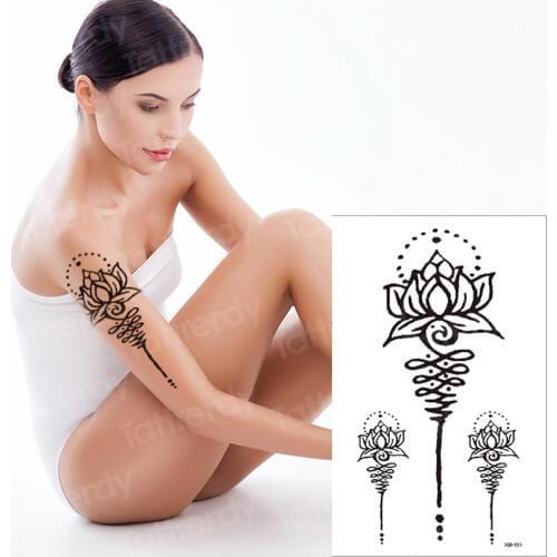 Stickers women lotus flower tattoo body art mandala tatoo indian arabic black henna tattoos arm sleeve leg sexy tatoo fake water