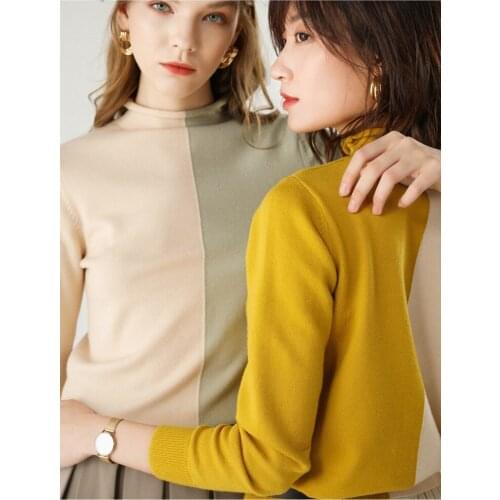 New 2020 Women Turtleneck Pullover Cashmere Sweater Women Streetwear Contrast Patchwork Sweter Jumper Pull Femme Truien Dames