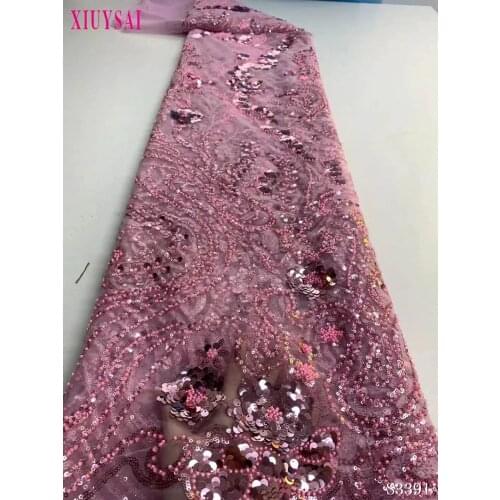 2020 New African lace fabric 5 yards/piece High Quality French Net Lace Fabric African sequin Lace Fabric for Wedding Dress