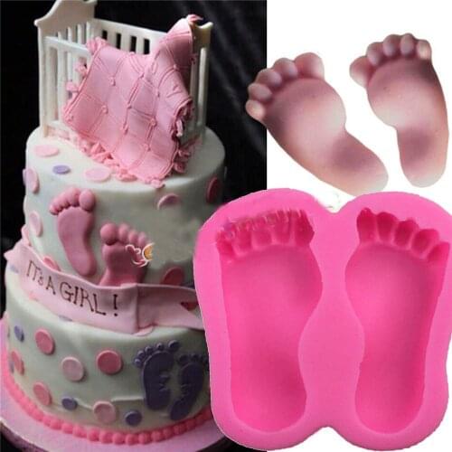 New 3D Baby Shower Feet Silicone Fondant Mould Cake Decor Sugar Gum Paste Icing Mold Chocolate Candy Cake Baking Decor Tips Tool