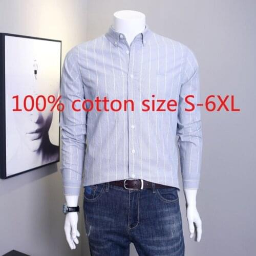 New Arrival Spring Autumn Fashion 100% Pure Cotton Men Striped Long Sleeve Casual Shirts Plus Size S M L XL 2XL 3XL 4XL 5XL 6XL