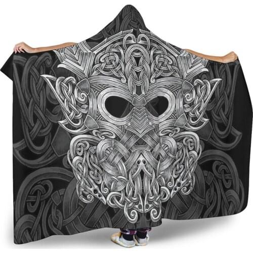 Viking Hooded Blanket Mjolnir Odin Hooded Blanket Adult colorful child Sherpa Fleece Wearable Blanket Microfiber Bedding