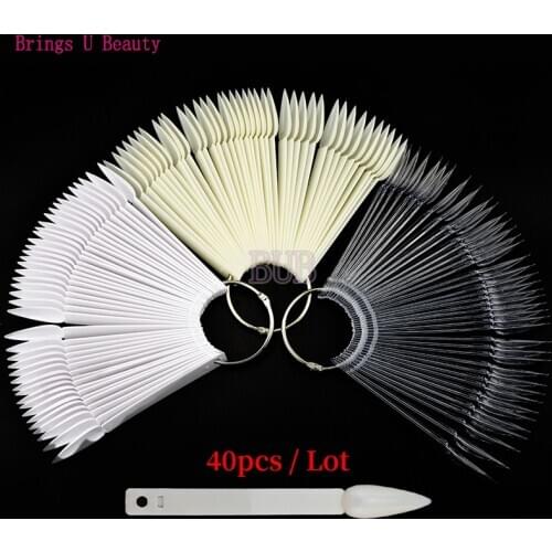 40pcs Stiletto Sharp False Nail Tips Sticks Color Chart Cart with Fan Wheel for Dip Powder UV Gel Nail Polish Color Display
