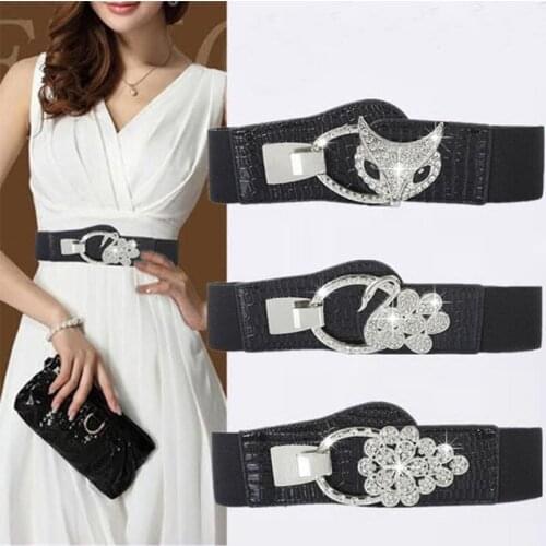 Women Belts Crystal Stone Elastic Bling Bling Buckle Belts for Lady Dress Diamond Designers Dress Strap LB2177