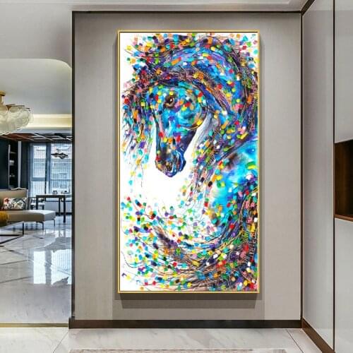 SELFLESSLY Graffiti Art Blue Horse Canvas Painting Wall Art Pictures For Living Room Modular Animal Print Decoration Painting