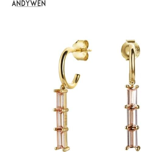 ANDYWEN 925 Sterling Silver Champagne Line Drop Earring Charms Mini Circle Dangle Women CZ Zircon Crystal luxuryLuxury Jewelry