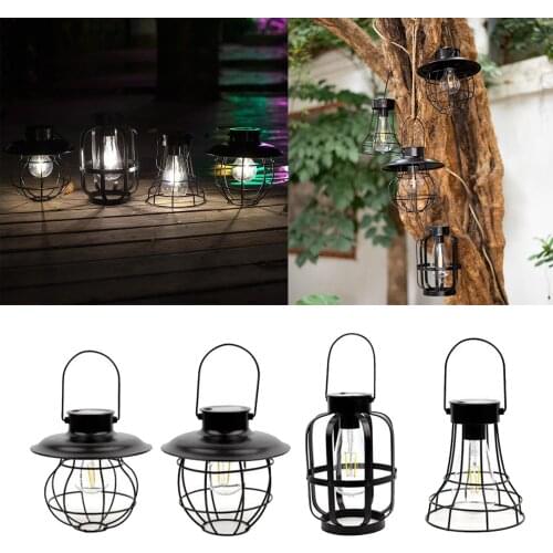 Solar Lantern Lamp Hanging Metal Outdoor Lights with Bulb for Yard Backyard Hanging Solar Lights Outdoor Lanterns Cemetery