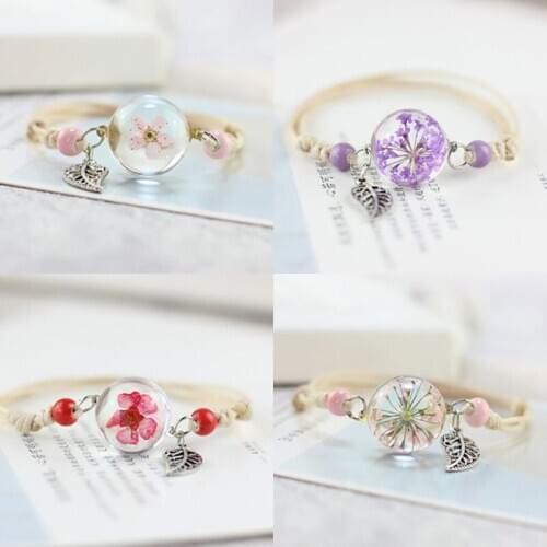 Dried Flower Plant Specimens Bracelets Adjustable Crystal Ball Dandelion All Over Sky Star Friends Bracelets Female Lovers Gift