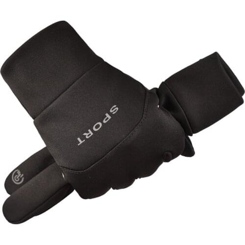 Unisex Waterproof Winter Gloves Cycling Mittens Cold-proof Fluff Warm Touchscreen Windproof Anti Slip Black Full Finger Gloves