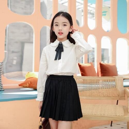 Japanese Girls School Uniform Long Sleeve Shirt Jk Uniform Pleated Short Skirt 2Pcs Sets Harajuku Style Kawaii Casual Streetwear