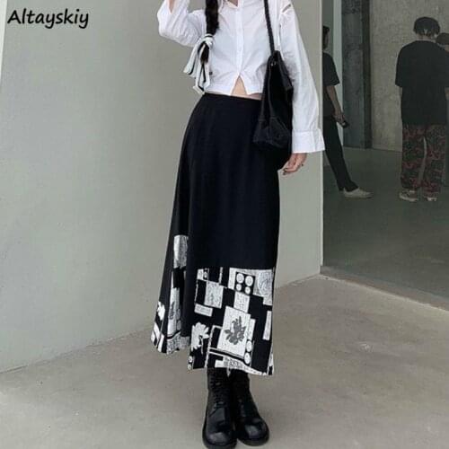 Skirts Women Patchwork High Waist Elegant Slim Streetwear Mid-calf Comfortable Black Faldas Mujer Midi Female Bottom Jupe 2021