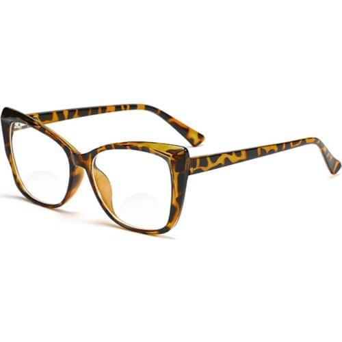 Women Large Cat Eye Square Frame Bifocals Reading Glasses Magnifier Ladies Look Near Far Presbyopic Spectacles Farsighted Gafas