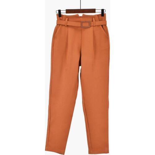 Women spring pants Straight leg paper bag pants Tall waist Casual pants overalls Spring 2019 style plus-size Haroun pants