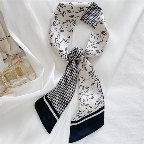 Luna&Dolphin Korean Ins Silk Scarf Double-Sided Tied Hair 130X8cm Ribbon Human Face Paisley Dot Printed Headbands Neckerchief