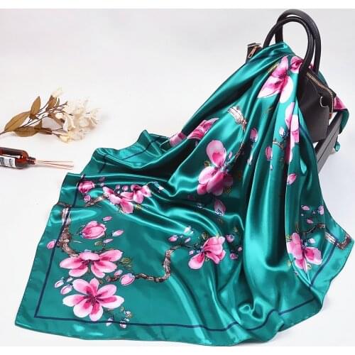 Fashion Spring Summer 90*90cm Leopard Flower Printed Silk Scarf Women polyester Shawl Hijab High Quality Satin Square Scarves