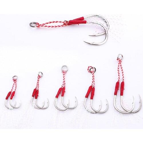 10Pcs Double Hook Barbed Cast Jigs Assist Hook Fishing Hooks Barbed Hook Feather Hook Fish Hook With Feather Sea Fishing Hook