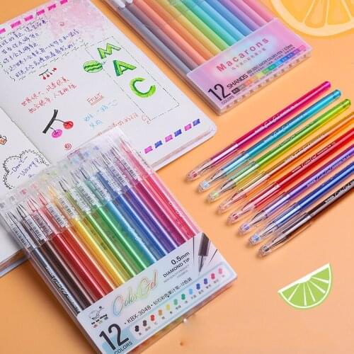 12pcs/Set Colored Juice Gel Pen 0.5mm Needle Macaron Signature Pens Quick-Drying Neutral Water-Based Marker Pens School Supplies