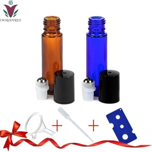 15pcs 10ml Thick Amber/blue Glass Roll On Bottle Roller Bottles for Essential Oils Perfume Aromatherapy