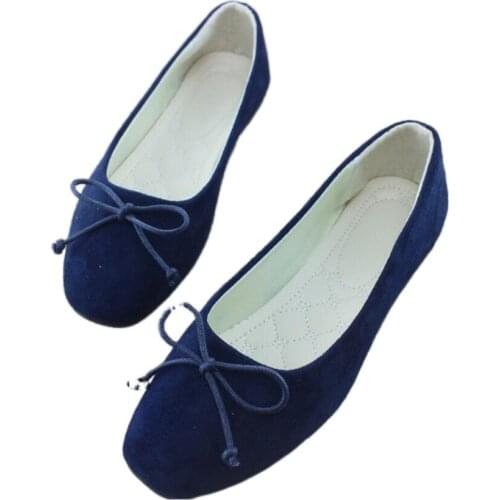 2020 Fashion Women Flat Shoes Square Head Suede The Comfortable Big Yards Single Shoes Woman Flat Shoes Size 35-42