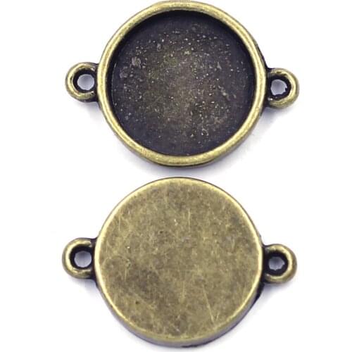 5Pcs Connecteurs Connectors Fit 16mm Cabochon Cameo Setting Zinc Metal Alloy Round Bronze Tone For Charm Necklaces 26x19mm