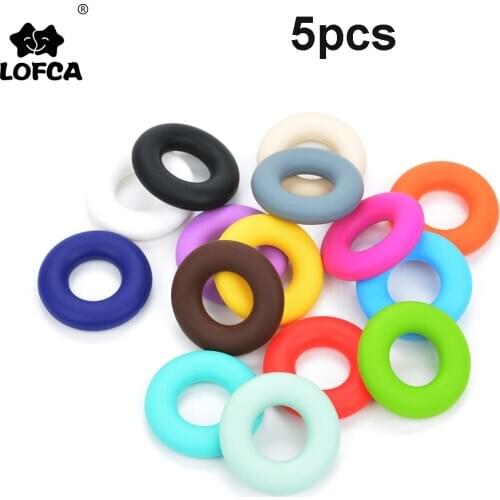 LOFCA 5pcs Donut Silicone Beads Baby Teether Food Grade baby teether silicone teething Toy Pacifier Chain DIY Accessories
