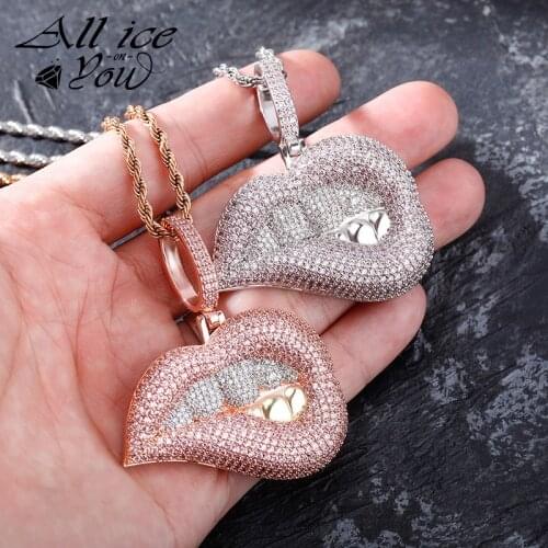 ALLICEONYOU Iced Out Cubic Zirconia Money Gold Grillz Tongue Big Pendant Necklace Colors Stone Hip Hop Jewelry For Women Gift