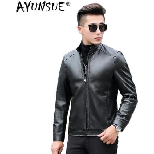 AYUNSUE Short Genuine Leather Jacket Men Spring Autumn Coat Man Mens Sheepskin Coat Real Leather Jackets and Coat 18017 KJ1080
