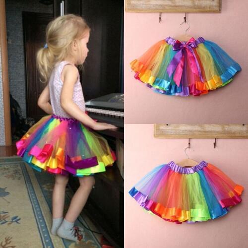 Kids Gril Clothes Lovely Handmade Colorful Tutu Skirt Girls Rainbow Tulle Mini Skrits