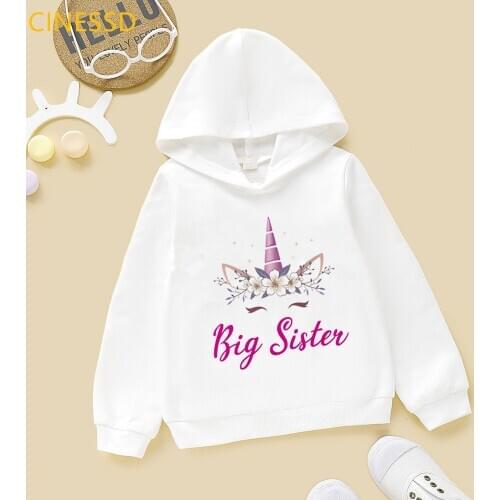 Childrens Casual Funny Unicorn Big Sister Girl Cartoons Graphic Print Sweatshirt Kawaii Winter Fleece Clothes Kids Hoodie