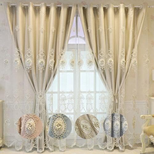 European-style Luxury 4D Embossed Flower Embroidered Curtain Double-layer Blackout Curtains For Living Room Bedroom Custom#4