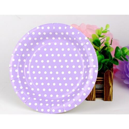 Dots Purple Disposable Paper Plates Valentine Birthday Party Paper Plates For Christmas supplies tableware 10pcs/lots 7colors