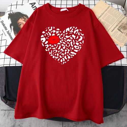 White Fragments Heart Red Lips T Shirt Harajuku Printing Clothes Summer Short Sleeve T Shirts Casual Oversize Tee Shirts For Men