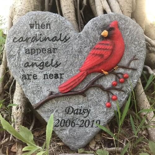 Cardinal Memorial Personalized Heart Garden Stone, Outdoor Decorative Stones, Memorial Stones, Gifts For Sympathy